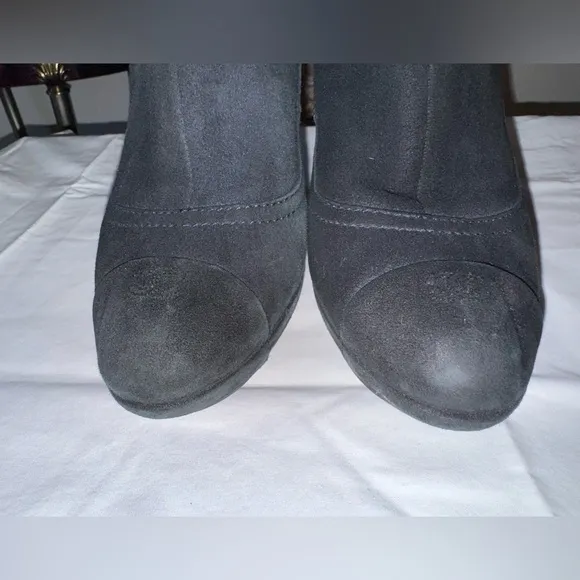 Chanel High Heel Platform Black Suede Leather Ankle Booties