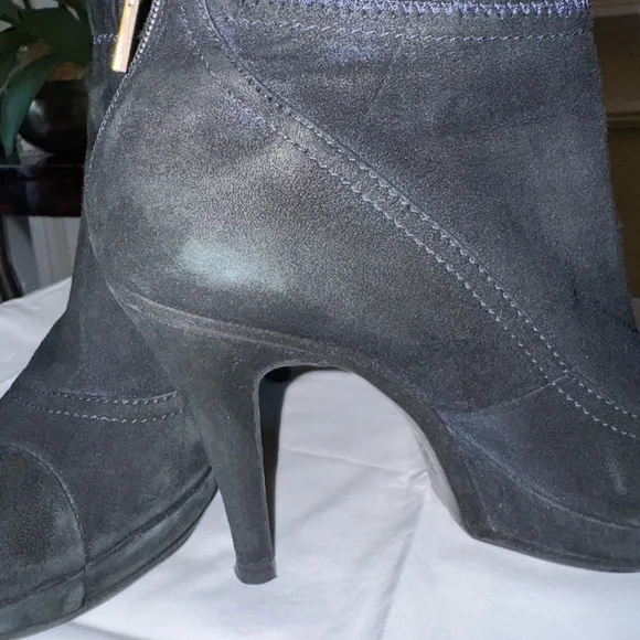 Chanel High Heel Platform Black Suede Leather Ankle Booties