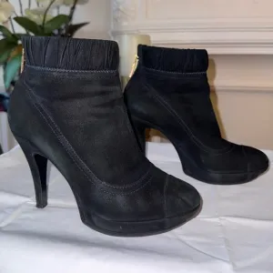 Chanel High Heel Platform Black Suede Leather Ankle Booties