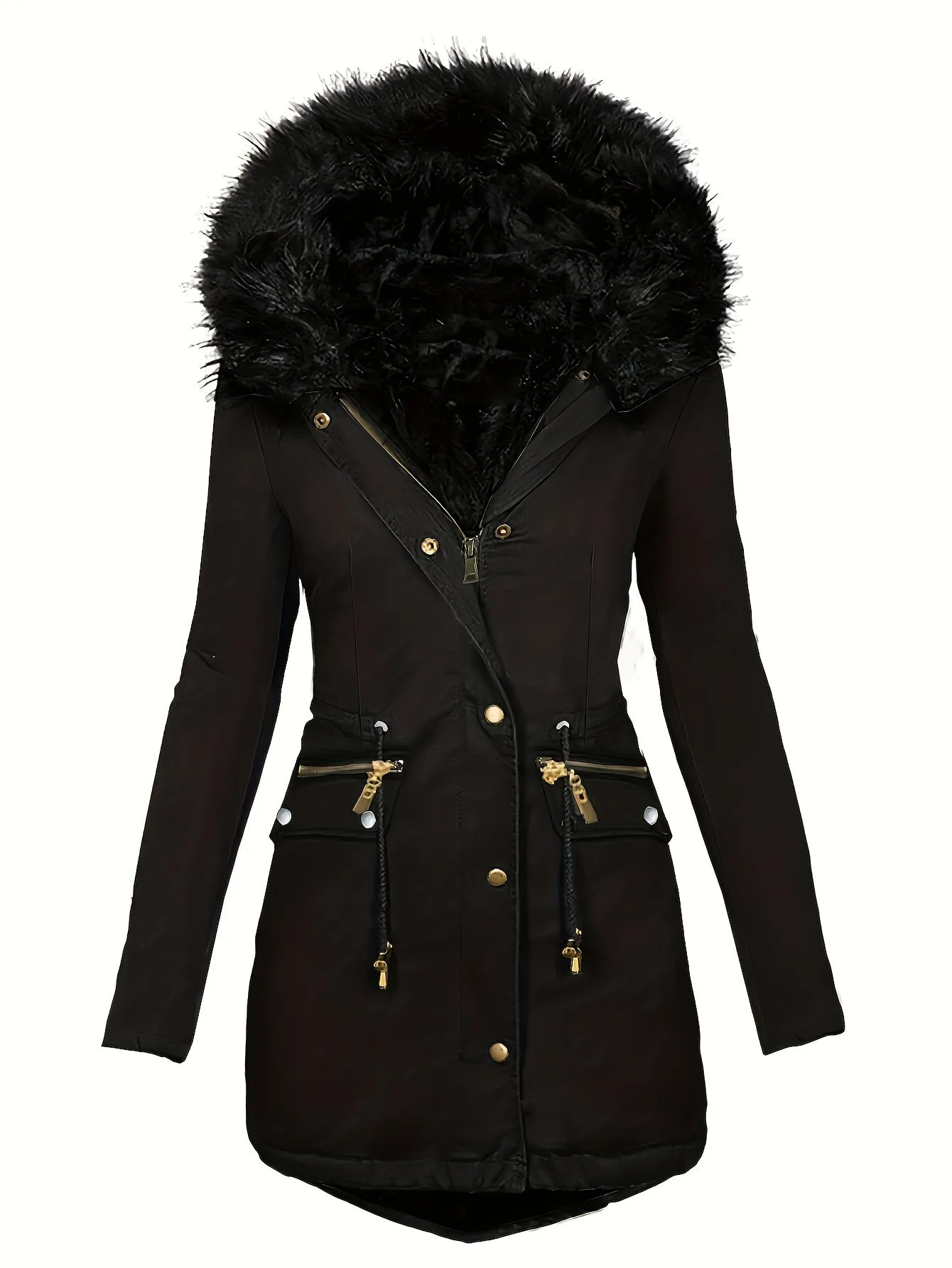Chic Womens Faux Fur Hooded Parka  Stylish Winter Coat