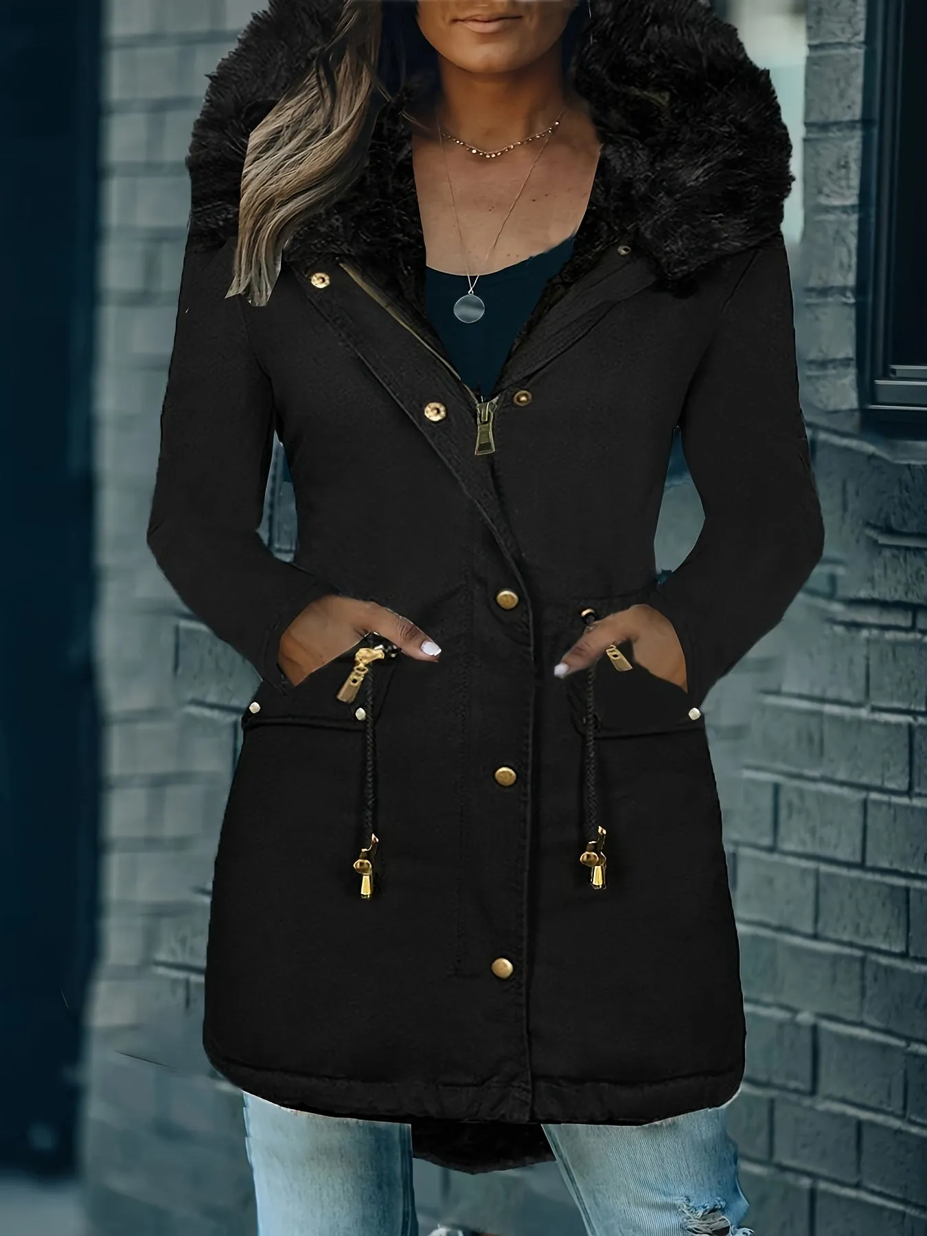 Chic Womens Faux Fur Hooded Parka  Stylish Winter Coat