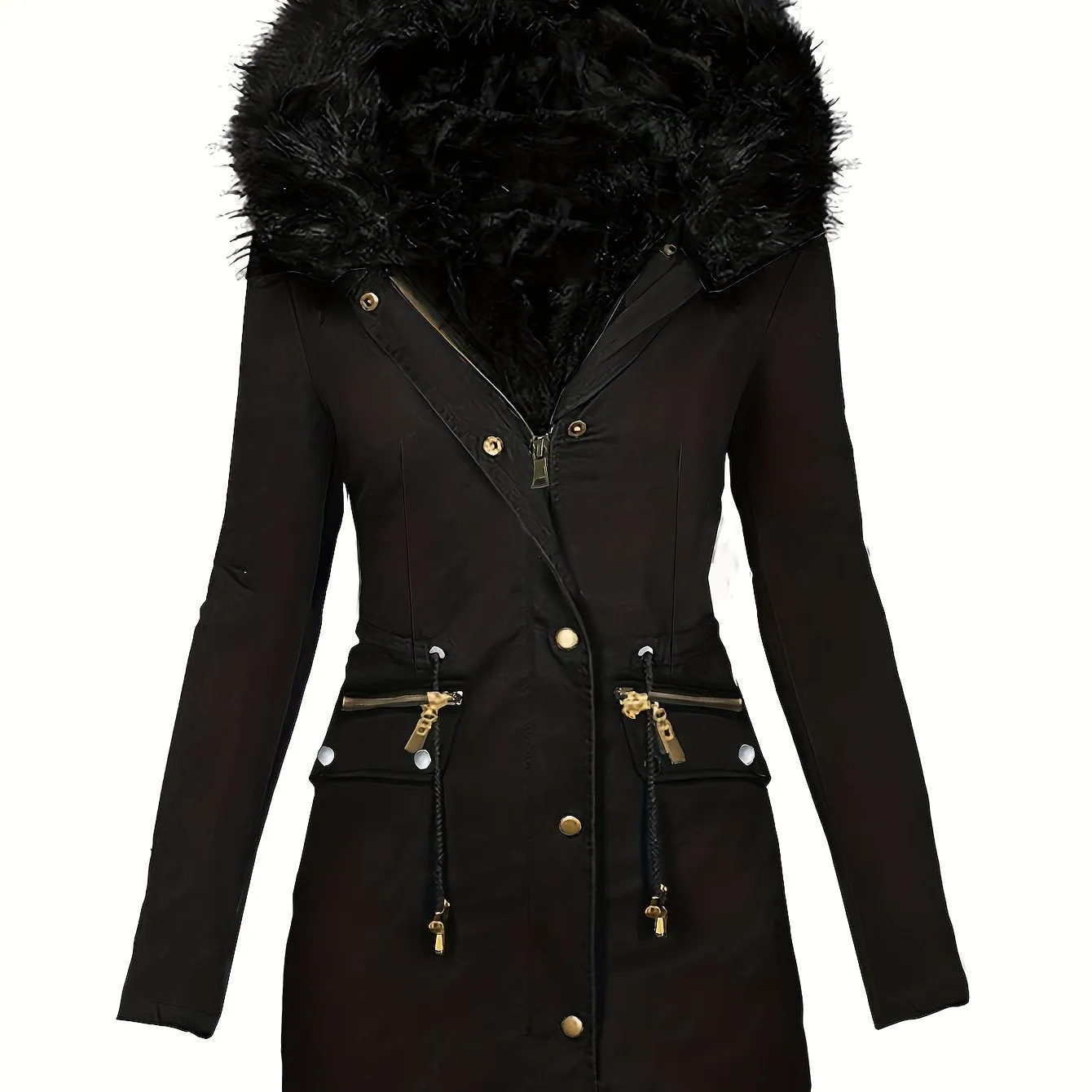 Chic Womens Faux Fur Hooded Parka  Stylish Winter Coat
