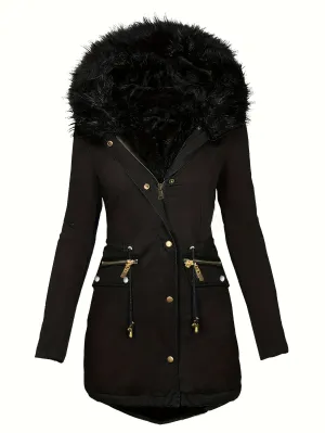 Chic Womens Faux Fur Hooded Parka  Stylish Winter Coat