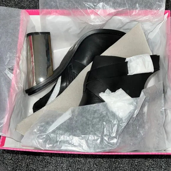 Chinese Laundry Womens Booties Remi Mirror Heeled Black Silver Party Size 9