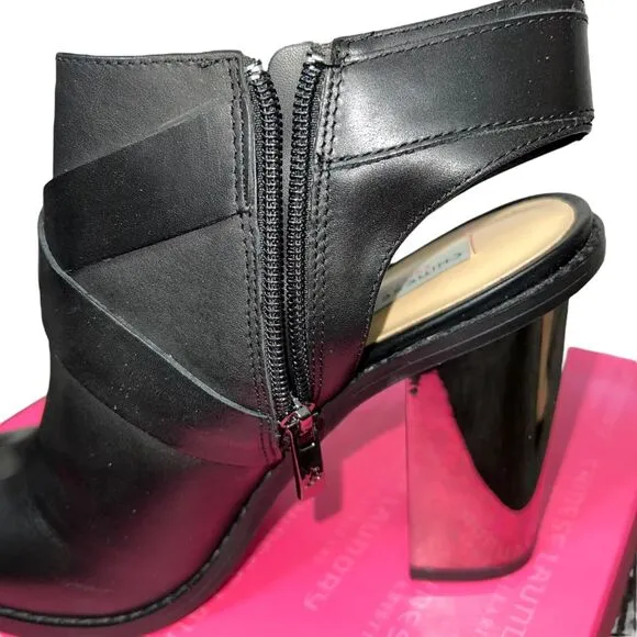 Chinese Laundry Womens Booties Remi Mirror Heeled Black Silver Party Size 9