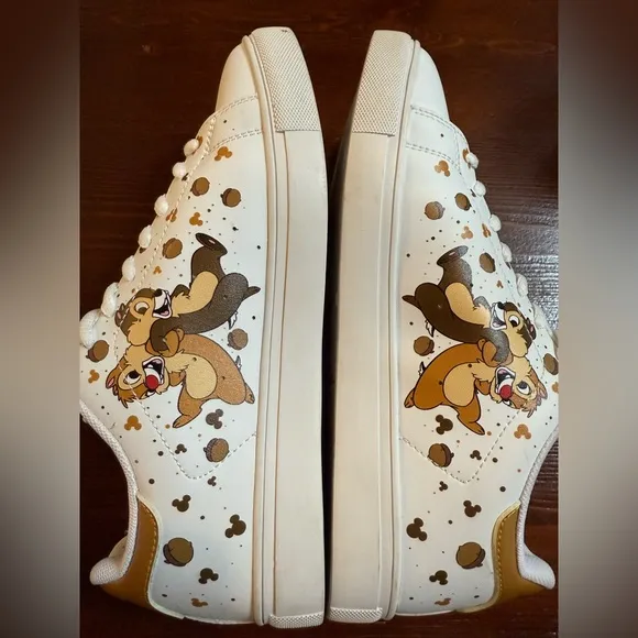 Chip &amp;‎ Dale Shoes Sneakers Women 9 Men 7 White Brown Mouse Acorn Chipmunk