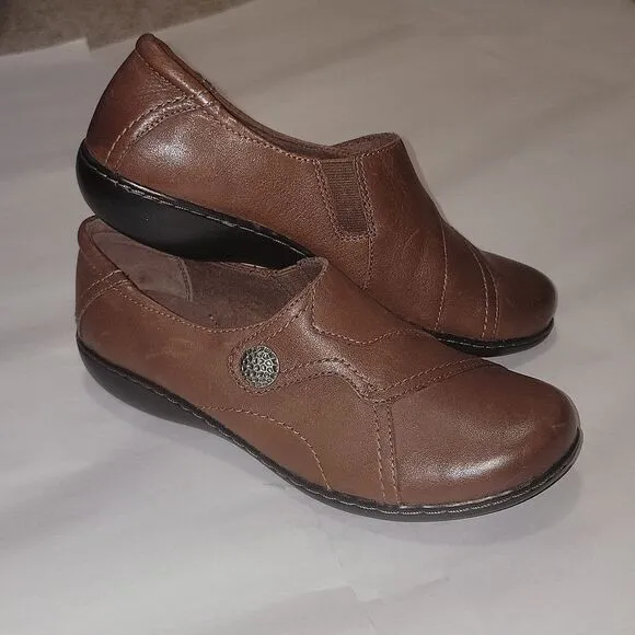 Clarks Ashland Bendables 67766 Brown Leather Slip On Loafer Shoes Size 9.5