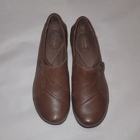 Clarks Ashland Bendables 67766 Brown Leather Slip On Loafer Shoes Size 9.5