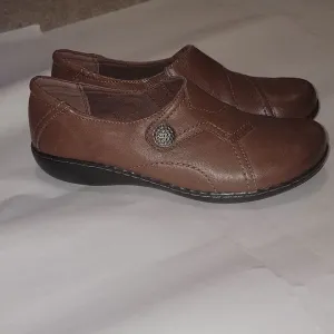Clarks Ashland Bendables 67766 Brown Leather Slip On Loafer Shoes Size 9.5