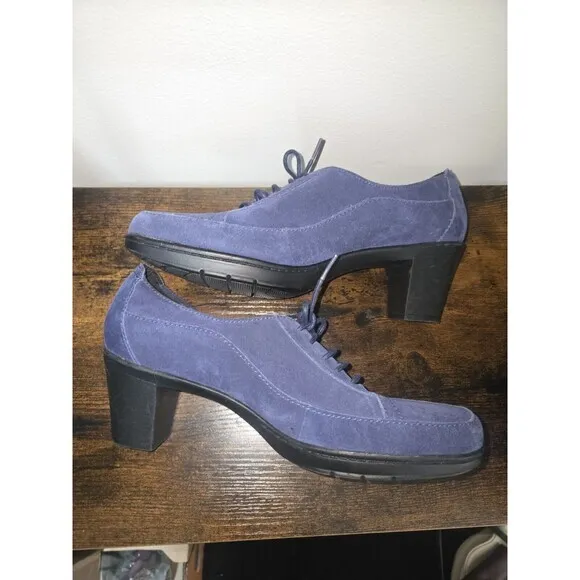 Clarks Bendables Women Size 10M Blue Suede Lace Up Block‎ Heel Ankle Boot