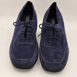Clarks Bendables Women Size 10M Blue Suede Lace Up Block‎ Heel Ankle Boot
