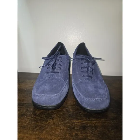 Clarks Bendables Women Size 10M Blue Suede Lace Up Block‎ Heel Ankle Boot