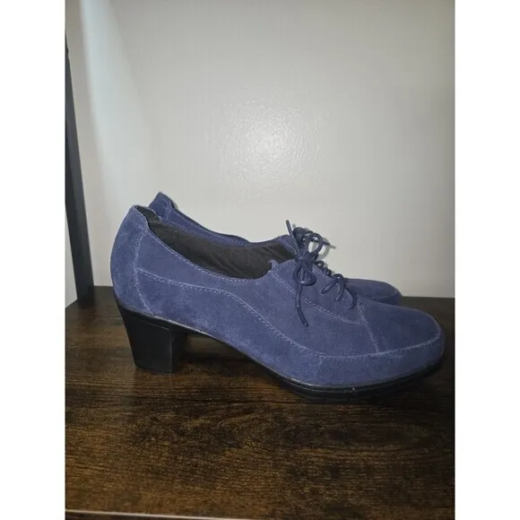 Clarks Bendables Women Size 10M Blue Suede Lace Up Block‎ Heel Ankle Boot
