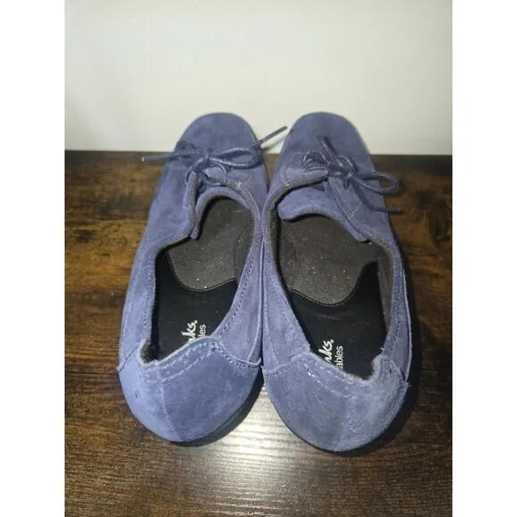 Clarks Bendables Women Size 10M Blue Suede Lace Up Block‎ Heel Ankle Boot