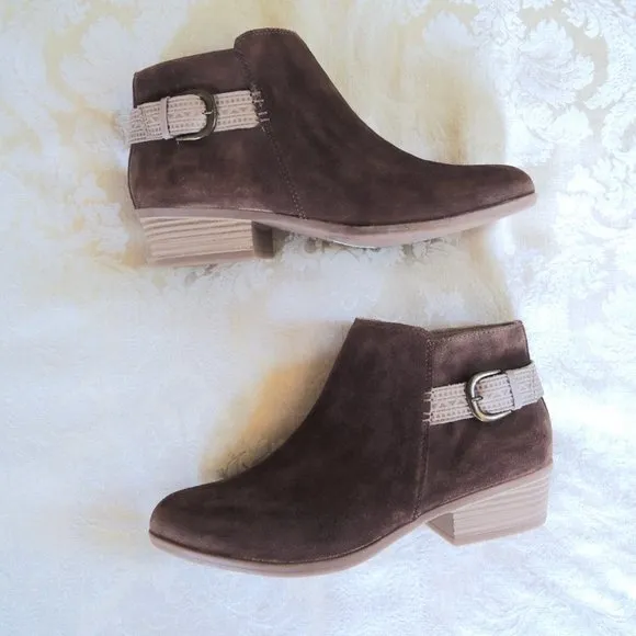 Clarks Collection Brown Suede Addiy Kara Booties Buckle Detail 10
