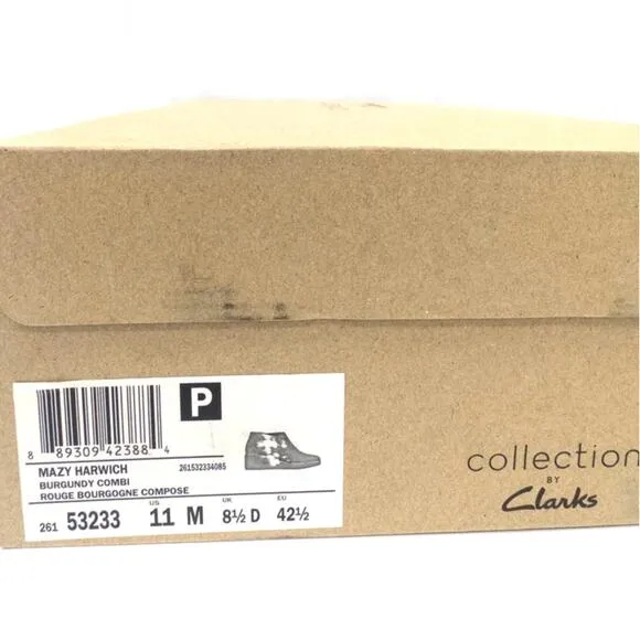 Clarks Mazy Harwich Burgundy Wedge Bootie Ankle Boots 11