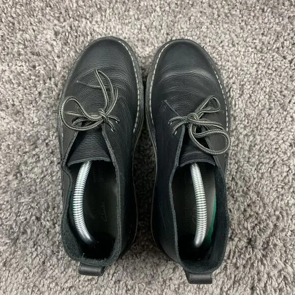 Clarks Men's Bushacre Black Leather Pebble Mens Boots Size 8.5 M