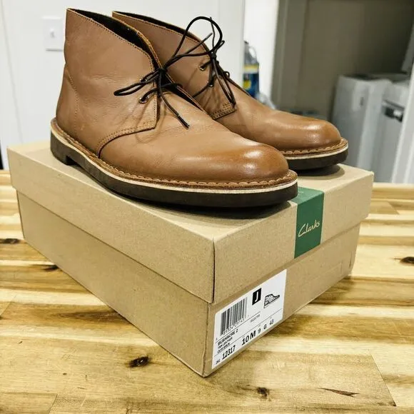 Clarks Men's Bushacre 2 Casual Chukka Boots Tan Leather Brown Size 10M