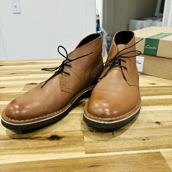 Clarks Men's Bushacre 2 Casual Chukka Boots Tan Leather Brown Size 10M
