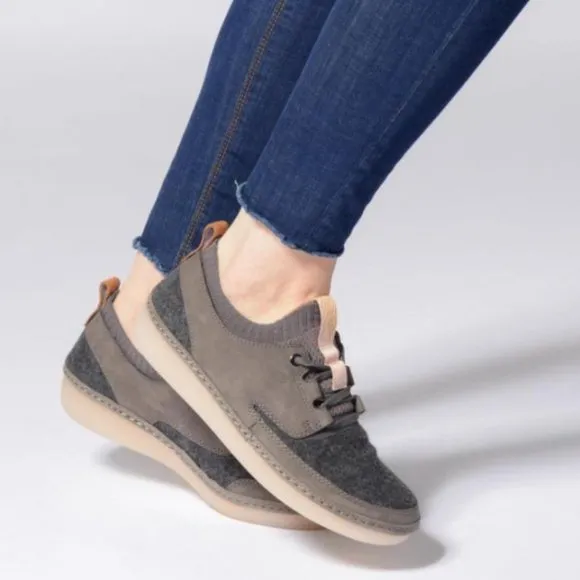 CLARKS NATURE Women's Dark Gray Combi Lace-Up Trainers Sneakers Size US 9M