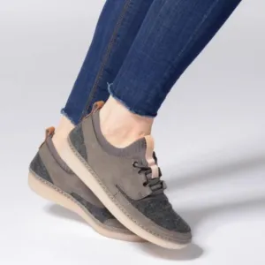 CLARKS NATURE Women's Dark Gray Combi Lace-Up Trainers Sneakers Size US 9M