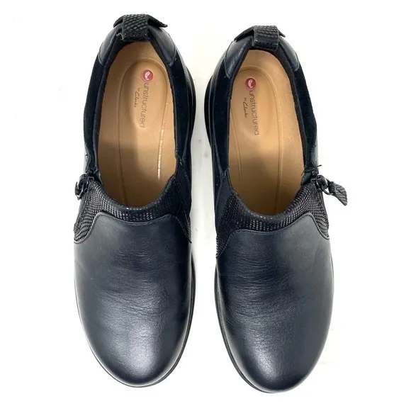 Clarks Un Adorn Zip Black Leather Combo NARROW