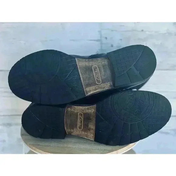 Clarks Volara Dina Black Leather Casual Comfort Boots Booties Size 7.5M