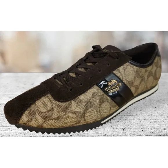 Coach Ivy Logo Pebbled Fashion Sneaker Shoes Brown Size 10B New York