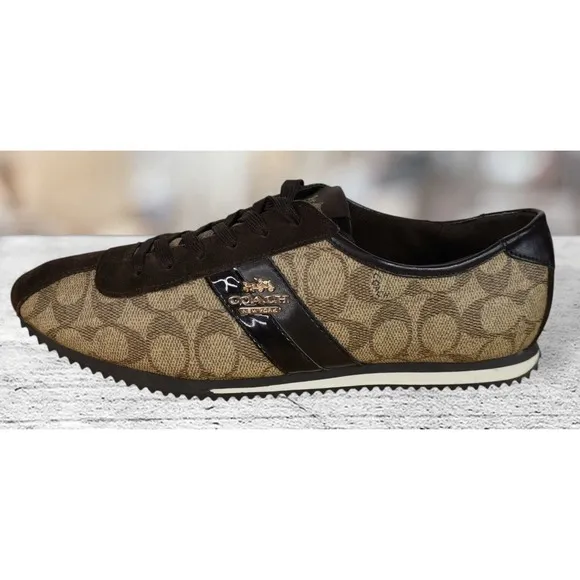 Coach Ivy Logo Pebbled Fashion Sneaker Shoes Brown Size 10B New York