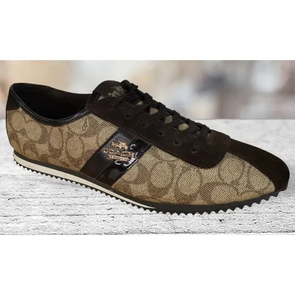Coach Ivy Logo Pebbled Fashion Sneaker Shoes Brown Size 10B New York