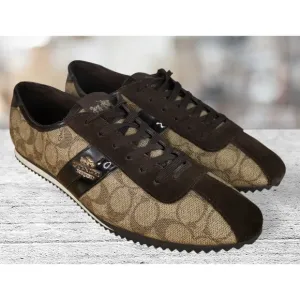 Coach Ivy Logo Pebbled Fashion Sneaker Shoes Brown Size 10B New York