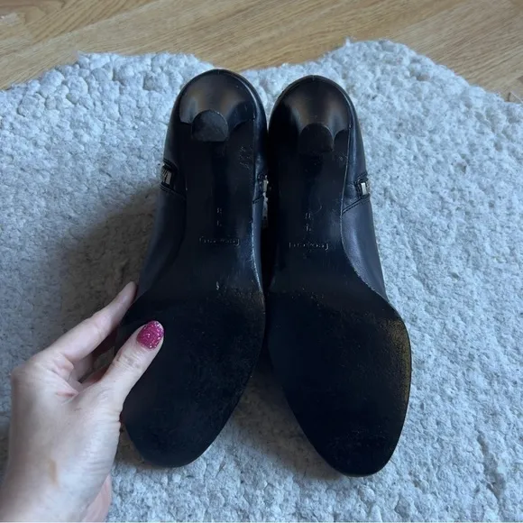 Coach JOICE Italian Made Black Leather Double Zipper Stacked Heel Booties SZ 9B