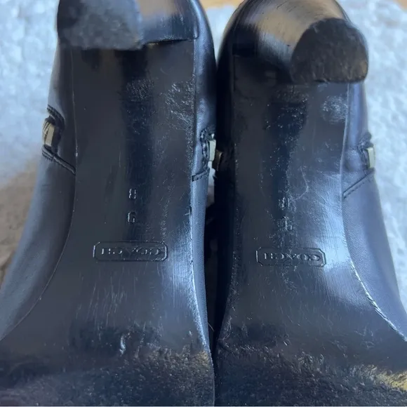 Coach JOICE Italian Made Black Leather Double Zipper Stacked Heel Booties SZ 9B