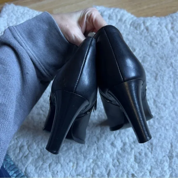 Coach JOICE Italian Made Black Leather Double Zipper Stacked Heel Booties SZ 9B