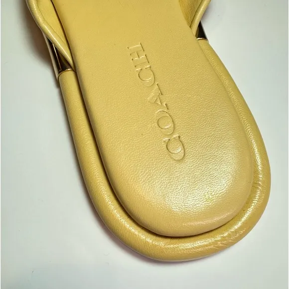 Coach NWT Leather Brooklyn Flat Yellow Cushioned Sandals Summer Slides Size 7.5