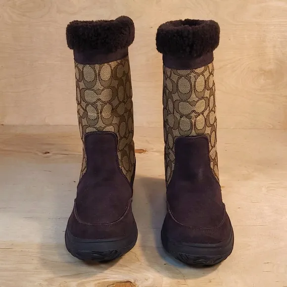 Coach Sherman Signature Brown Suede Chestnut Womens Boots