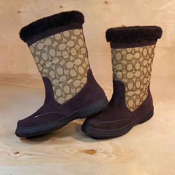 Coach Sherman Signature Brown Suede Chestnut Womens Boots
