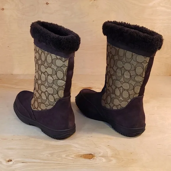 Coach Sherman Signature Brown Suede Chestnut Womens Boots