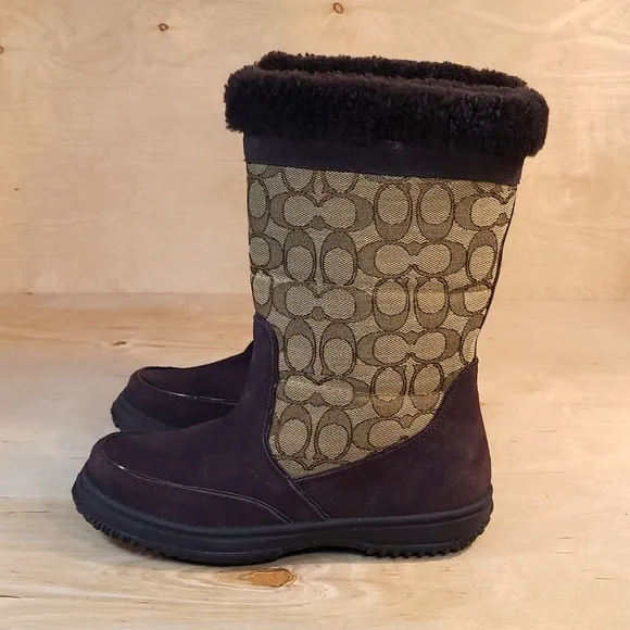 Coach Sherman Signature Brown Suede Chestnut Womens Boots