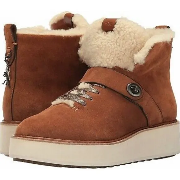 Coach Urban Hiker Suede Shearling Boots Size 10