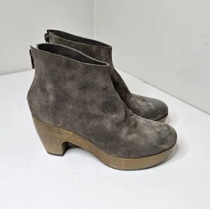 Coclico Tik Clog Boots Carbon Split Suede Zipper Back Platform Wedge Wood Sole 7