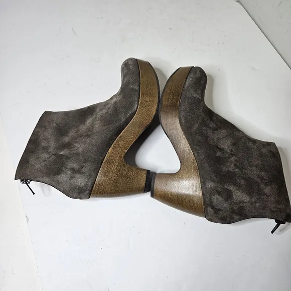 Coclico Tik Clog Boots Carbon Split Suede Zipper Back Platform Wedge Wood Sole 7