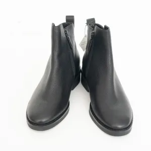 COLE HAAN. Black Padded River Almond Toe Block Heel Zip-Up Leather Booties.