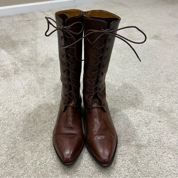 Cole Haan Country Vintage Lace Up Brown Leather Boots Pointed Women’s Size 8,