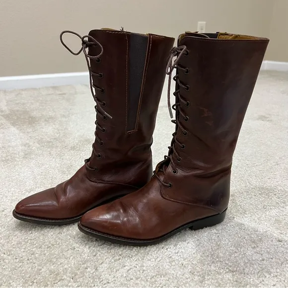 Cole Haan Country Vintage Lace Up Brown Leather Boots Pointed Women’s Size 8,