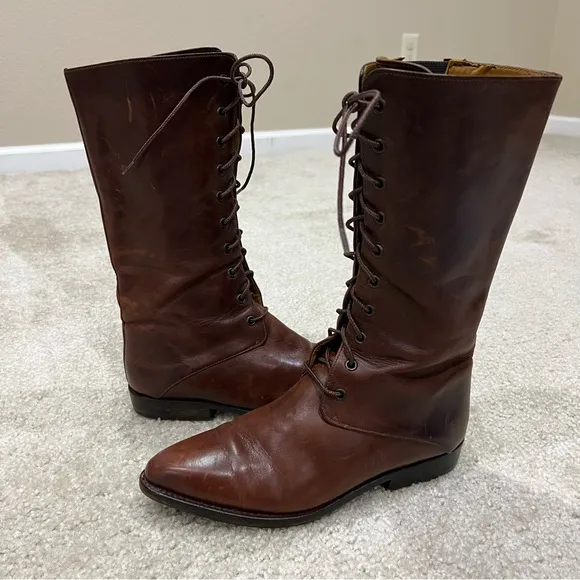 Cole Haan Country Vintage Lace Up Brown Leather Boots Pointed Women’s Size 8,