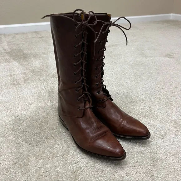 Cole Haan Country Vintage Lace Up Brown Leather Boots Pointed Women’s Size 8,