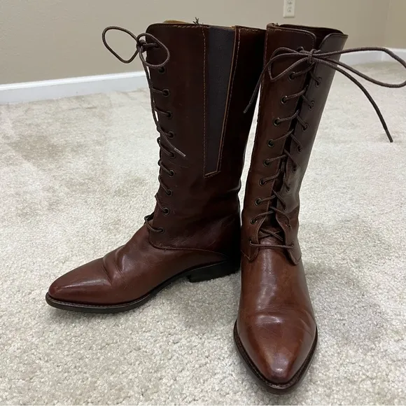 Cole Haan Country Vintage Lace Up Brown Leather Boots Pointed Women’s Size 8,