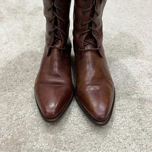 Cole Haan Country Vintage Lace Up Brown Leather Boots Pointed Women’s Size 8,