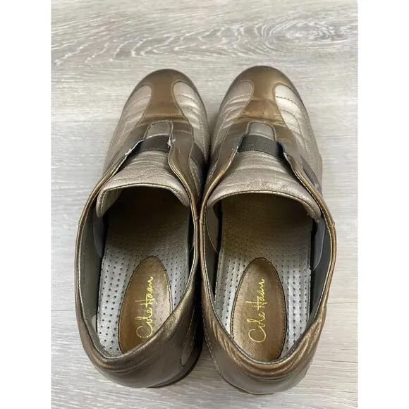 Cole Haan D25502 Women's 7.5AA  Metallic Leather Slip-On Casual Sneaker Shoe